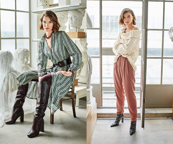 Robe chemisier, pull à coudre et pantalon à pinces