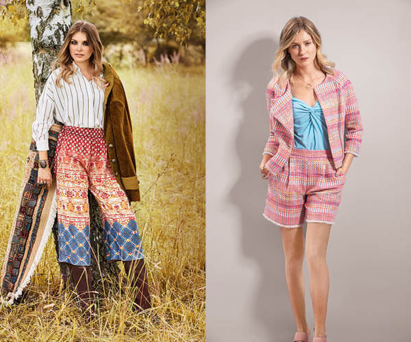 Pantalon large et short en tweed avec galon à franges