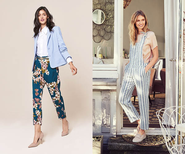 Pantalon fleuri à ceinture élastique et salopette à bretelles fantaisies