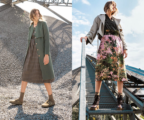 Manteau kaki et jupe à liens