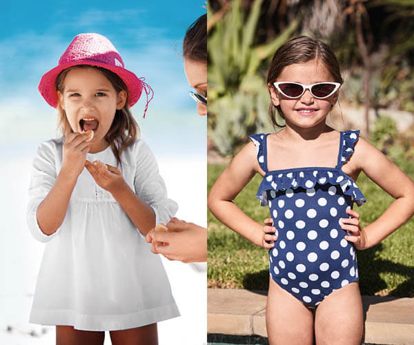 Tunique avec plastron et maillot de bain à pois et ruchés