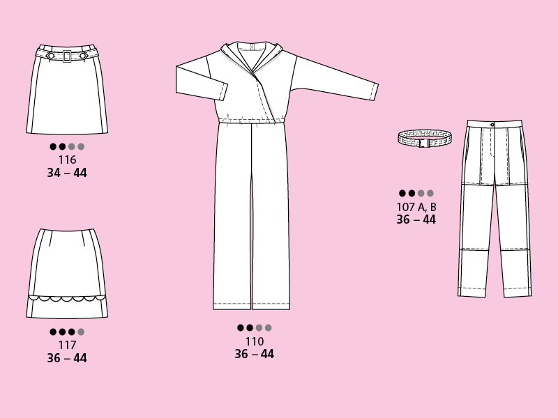 Combinaison, jupe, veste, pantalon